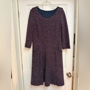 Talbots 3/4 Sleeve A line Tweed Navy and Pinkish Purple Dress